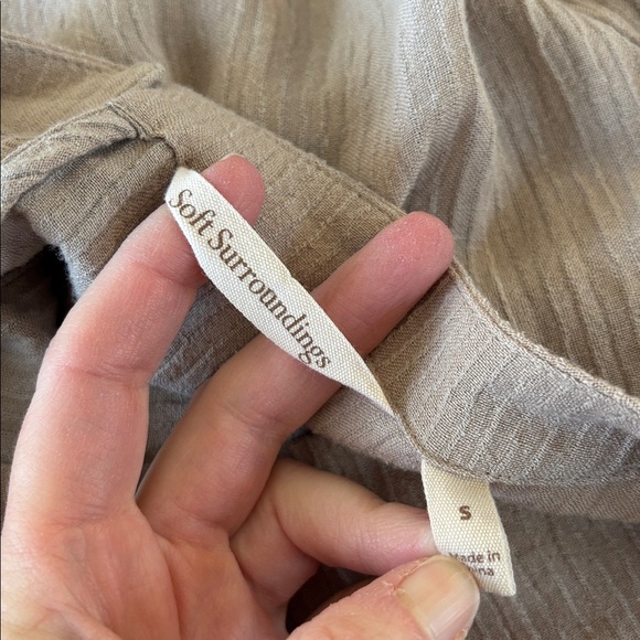Soft Surroundings Oceo Crinkle Gauze Tunic and Gauze Pants Set Pebble Taupe S